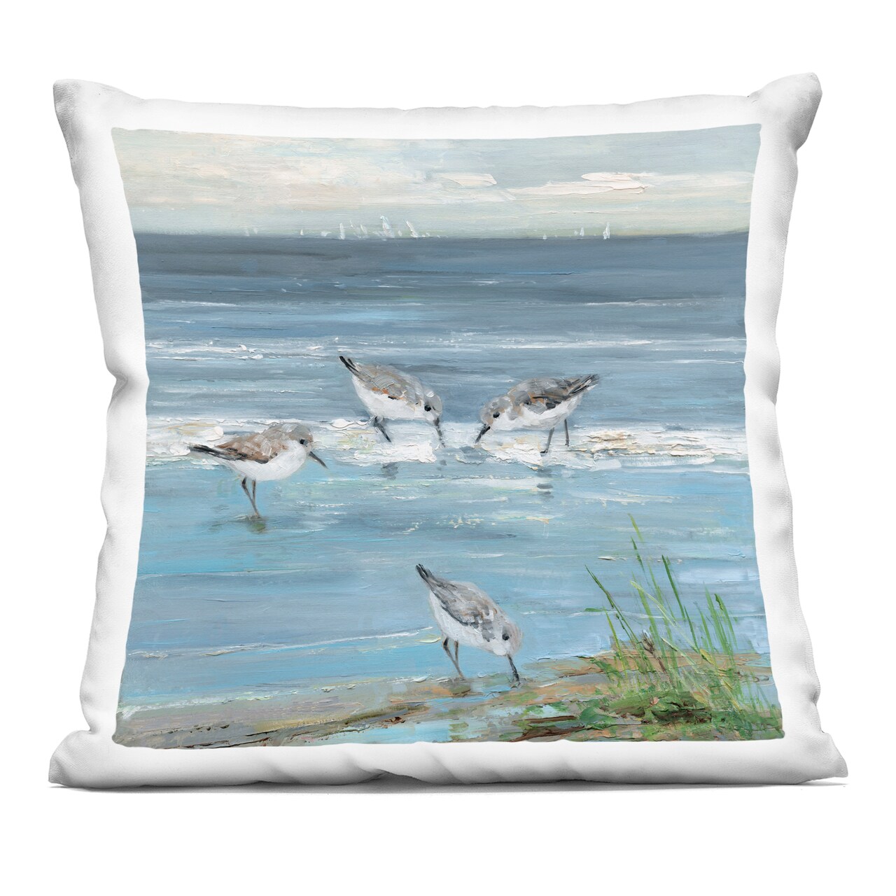 Stupell Industries Relaxed Sandpipers on Shore Decorative Printed Pillow design by Sally Swatland, 18 x 7 x 18